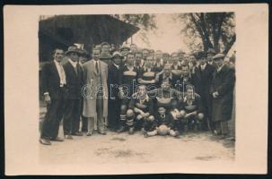 cca 1920-1930 Labdarúgócsapat csoportképe, fotólap, jelzés nélkül, 8,5x13,5 cm