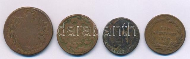 Ausztria 1762W 1kr Cu "Mária Terézia" + 1763PH-KM Poltura Cu "Mária Terézia" + 1763(?) 1 Denár Cu "Mária Terézia" + 1780K 1kr Cu "Mária Terézia" T:F Austria 1762W 1 Kreutzer Cu "Maria Theresa" + Hungary 1763PH-KM Poltura Cu "Maria Theresa" + 1763(?) 1 Denár Cu "Maria Theresa" + 1780K 1kr Cu "Maria Theresa" C:F