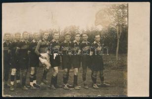 cca 1920-1930 Labdarúgók csoportképe, fotólap, kisebb folttal, 8,5x13,5 cm