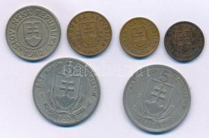 Szlovákia 1939. 10h bronz (2x) + 1939. 5K Ni "Andrej Hlinka" (2x) + 1940. 20h bronz + 1942. 1K Cu-Ni T:XF,VF Szlovákia 1939. 10 Halierov bronze (2x) + 1939. 5 Korún Ni "Andrej Hlinka" (2x) + 1940. 20 Halierov bronze + 1942. 1 Koruna Cu-Ni C:XF,VF