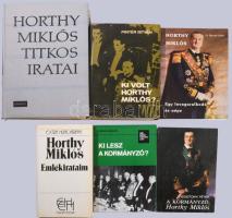 6 db Horthy Miklóssal kapcsolatos könyv - Szinai Miklós: Ki lesz a kormányzó?; Gosztonyi Péter: A kormányzó Horthy Miklós; Horthy Miklós: Emlékirataim; Dr. Bernáth Zoltán: Horthy Miklós; Pintér István: Ki volt Horthy Miklós; Horthy Miklós titkos iratai. Kötetenként változó kötés, jó állapotban.