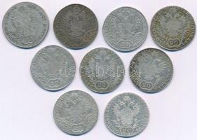 1792-1820. Kilenc darabos magyar és osztrák krajcár tétel, mindegyik 20kr névérték és különféle évjárat vagy verdejel, benne: 1792E, 1804B, 1805B, 1808A, 1808B, 1809B, 1814B, 1815B, 1820E T:XF,VF