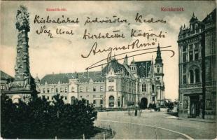 1911 Kecskemét, Kossuth tér, Szentháromság szobor, városháza, templom. Komor Gyula kiadása