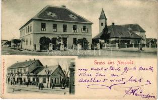 1900 Novosedly na Morave, Neusiedl; Volksschule, Bahnhof, Restauration / school, railway station, railway restaurant (EK)