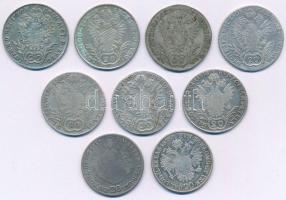 1796-1835. Kilenc darabos magyar és osztrák krajcár tétel, mindegyik 20kr névérték és különféle évjárat vagy verdejel, benne: 1796B, 1802B, 1805B, 1805E, 1808B, 1809B, 1818B, 1834B, 1835B T:XF,VF