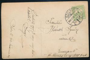 1914 Szolnok, mulatozók csoportképe, megírt és futott fotólap, 9x14 cm