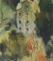 Olvashatatlan jelzéssel: Sétálók. Akvarell, papír. Dekoratív, üvegezett, sérült fakeretben. 38x28 cm