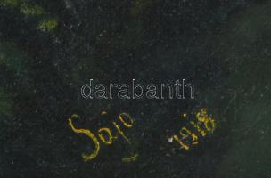 Sajó jelzéssel: Városka látképe alakokkal, 1918. Olaj, vászon. Proveniencia: Saphier-gyűjtemény. 57,...