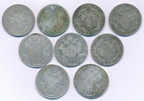 1802-1835. Kilenc darabos magyar és osztrák krajcár tétel, mindegyik 20kr névérték és különféle évjárat vagy verdejel, benne: 1802B, 1805E, 1828E, 1830B, 1833B, 1834E, 1834B, 1835E, 1835B T:XF-F patina, karc