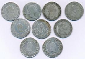 1802-1835. Kilenc darabos magyar és osztrák krajcár tétel, mindegyik 20kr névérték és különféle évjá...