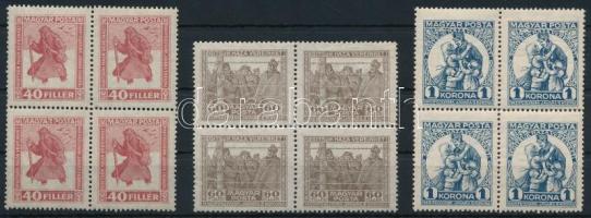 1920 Hadifogoly sor 4-es tömbökben, 40f és 60f fekvő, 1Ft álló vízjellel (**8.000) (1-1 bélyeg falcos / 3 stamps are hinged)