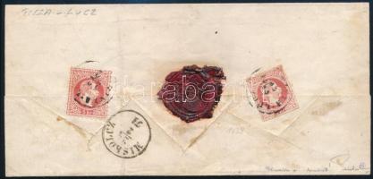 1871 Ajánlott levél előoldalán 1867-es 5kr + a hátoldalán szintén 1867-es 5kr és 5kr díjjegy kivágás! "TISZA-LUCZ" - Miskolc. Rendkívüli ritkaság ajánlott levélen! Signed: Ferchenbauer