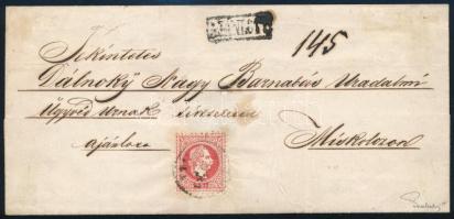 1871 Ajánlott levél előoldalán 1867-es 5kr + a hátoldalán szintén 1867-es 5kr és 5kr díjjegy kivágás...