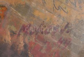 Mokos József (1892-1972): Csabai táj (Békéscsaba), 1949. Olaj, farost. Jelzett. Hátoldalán autográf ...