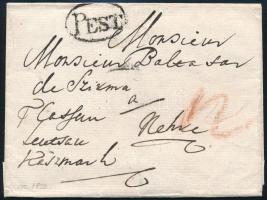 ca 1822 Portós levél, ovális "PEST" bélyegzéssel (Rompes 30 p) Nehré-re, 12kr viteldíjjal