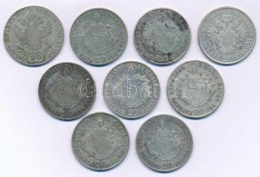1830-1848. Kilenc darabos magyar és osztrák krajcár tétel, mindegyik 20kr névérték és különféle évjárat vagy verdejel, benne: 1830B, 1835B, 1839B, 1840A, 1844B, 1845B, 1846B, 1848B, 1848KB T:VF-F patina, karc