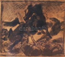 Zombory Lajos (1867-1933): Megvadult ló. Vegyes technika, papír, jelzett. Dekoratív, üvegezett fakeretben, 18×20,5 cm