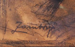 Zombory Lajos (1867-1933): Megvadult ló. Vegyes technika, papír, jelzett. Dekoratív, üvegezett faker...