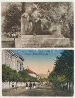4 db RÉGI képeslap: Orsova, M. Kir. Járásbíróság, Budapest XIV. Anonymus szobor, Berchtesgaden, katonák, közte 1 modern / 3 pre-1945 postcards: Orsova, Budapest, Berchtesgaden + 1 modern soldiers