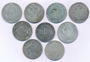 1803-1848. Kilenc darabos magyar és osztrák krajcár tétel, mindegyik 20kr névérték és különféle évjárat vagy verdejel, benne: 1803E, 1805B, 1808B, 1815B, 1830B, 1835B, 1846B, 1848B, 1848A T:XF-VF patina, karc