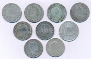 1803-1848. Kilenc darabos magyar és osztrák krajcár tétel, mindegyik 20kr névérték és különféle évjá...