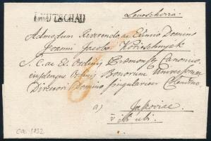 ca 1832 Portós levél, egysoros "LEUTSCHAU" bélyegzéssel (Rompes 20 p) Jászóra, "ibi ubi" jelöléssel, 6kr viteldíjjal