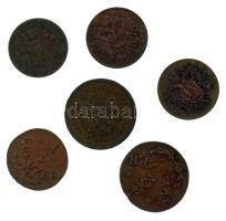 1816S 1/4kr Cu + 1816O 1/2kr Cu + 1851A 1/2kr Cu + 1851B 1/2kr Cu + 1851A 1kr Cu + Ausztria 1881. 1kr Cu T:XF,VF