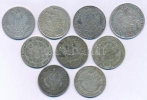 1795-1848. Kilenc darabos magyar és osztrák krajcár tétel, mindegyik 20kr névérték és különféle évjárat vagy verdejel, benne: 1795F, 1803B, 1803C, 1804F, 1806B, 1811B, 1835B, 1846B, 1848B T:XF-VF
