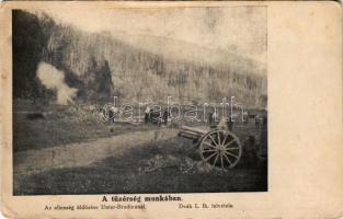 1917 A tüzérség munkában. Az ellenség üldözése Unter-Brodinánál. A Fokos 19-es frontújság képeiből. Deák L. felvétele / artillery firing guns, WWI Austro-Hungarian K.u.k. military postcard + "Tábori postahivatal 414" (fl)