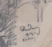 Rudnay Gyula (1878-1957): Alakok. Ceruza, papír, jelzett. Elszíneződéssel. Dekoratív, üvegezett, kis...