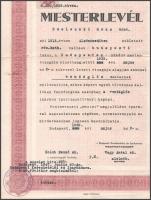 1939 Bp., a Budapesti Kereskedelmi és Iparkamara által kiállított vendéglős mesterlevél, 6Ft illeték...