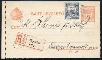 1915 Díjkiegészített, ajánlott zárt levelezőlap hivatalos vasúti levelezésből, R!