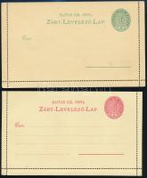 1886 3kr és 5kr használatlan díjjegyes zárt levelezőlap, mindkettő jó állapotban (Hodobay: 1 és 3)