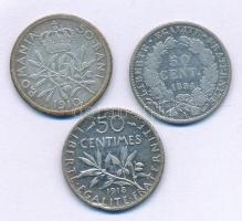 Franciaország 1894A 50c Ag + 1916. 50c Ag + Románia 1910. 50b Ag "I. Károly" T:VF,F patina France 1894A 50 Centimes Ag + 1916. 50 Centimes Ag + Romania 1910. 50 Bani Ag "Carol I" C:VF,F patina