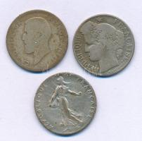 Franciaország 1894A 50c Ag + 1916. 50c Ag + Románia 1910. 50b Ag "I. Károly" T:VF,F patina...
