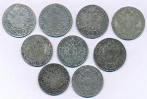 1805-1835. Kilenc darabos magyar és osztrák krajcár tétel, mindegyik 20kr névérték és különféle évjárat vagy verdejel, benne: 1805B, 1827E, 1828B, 1830B, 1830E, 1831A, 1832A, 1833B, 1835B T:XF-F
