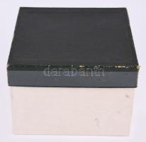 Ezüstözött fém mustáros edény kanállal, dobozában