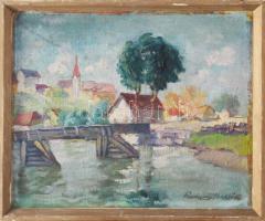 Radnay Miklós (1900-1945): Napfényes táj. Olaj, karton, jelzett, kopott fakeretben, 24×28,5 cm