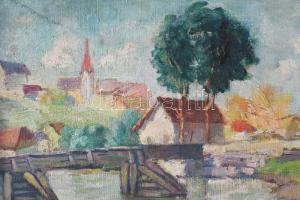 Radnay Miklós (1900-1945): Napfényes táj. Olaj, karton, jelzett, kopott fakeretben, 24×28,5 cm