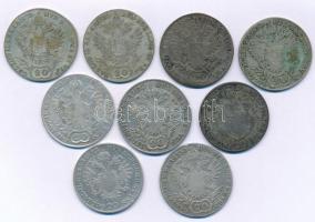 1830-1835. Kilenc darabos magyar és osztrák krajcár tétel, mindegyik 20kr névérték, 6xklf évjárat vagy verdejel, benne: 1830B (2x), 1830E (3x), 1830C, 1830A, 1833B, 1835B T:XF-VF