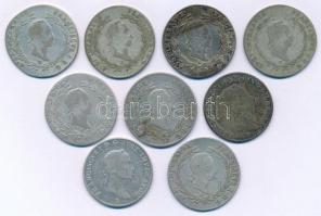 1830-1835. Kilenc darabos magyar és osztrák krajcár tétel, mindegyik 20kr névérték, 6xklf évjárat va...