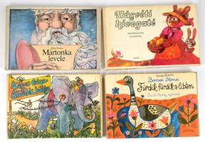 4 db mesekönyv - Borsai Ilona: Fürdik, fürdik a libám; Móra Ferenc: Mártonka levele; Képes Géza: Állatok bálja; Húsvéti hívogató. Somorjai Éva rajzaival. Harmonika mesekönyvek, kissé kopottas állapotban.