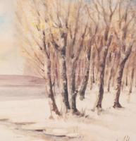 Szabados István (-): Vízparti táj. Akvarell, papír. Dekoratív, üvegezett fakeretben, 24,5×35 cm