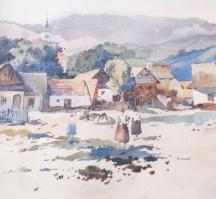 Halász József (1874-1935): Mátramindszent, 1932. Akvarell, papír, jelzett. Kissé foltos. Dekoratív, ...