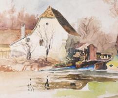Halász József (1874-1935): Vízimalom, Szöllős (Sopron környéke), 1916. Akvarell, papír, jelzett. Kis...