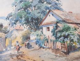 Halász József (1874-1935): Somosújfalu (Eperjes környéke, Felvidék), 1932. Akvarell, papír, jelzett....