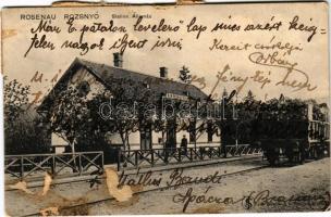 1920 Barcarozsnyó, Rozsnyó, Rasnov, Rosenau; Station. H. Zeidner / vasútállomás, vonat / railway station, train (felületi sérülés / surface damage)