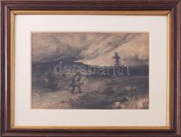 Olvashatatlan jelzéssel, XIX. sz. vége/XX. sz. eleje: Vihar készülőben. Ceruza, papír. Dekoratív, üv...