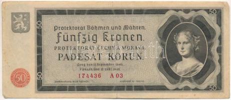 Német Harmadik Birodalom / Cseh-Morva Protektorátus 1940. 50K T:F German Third Reich / Protectorate of Bohemia and Moravia 1940. 50 Korun C:F Krause P#5