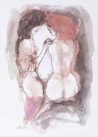 Ruttkay Sándor (1951-): Női aktok. Vegyes technika, papír; jelzett. Üvegezett, dekoratív fakeretben. 31x22 cm